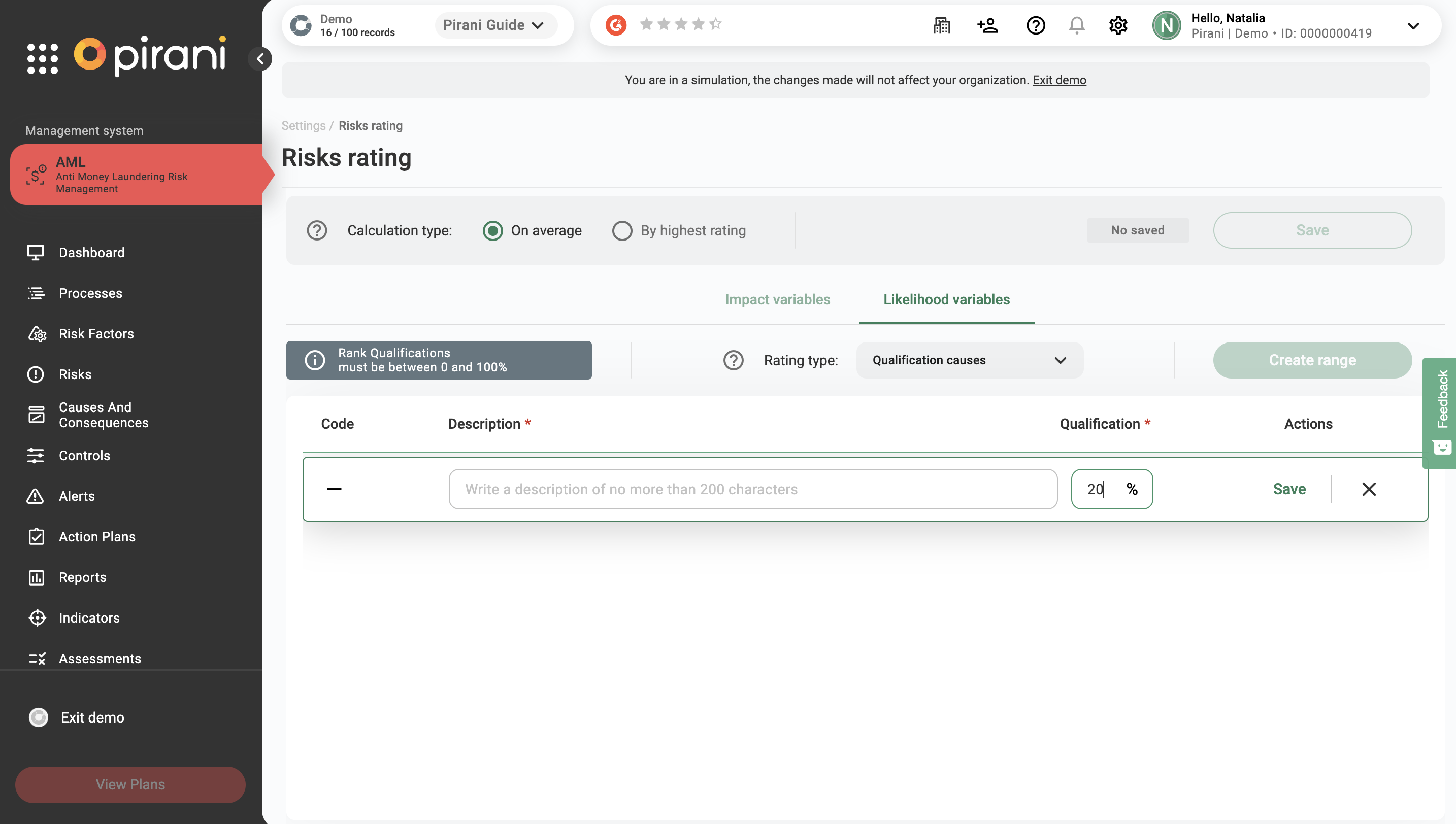 How does the risk rating section work? (AML)