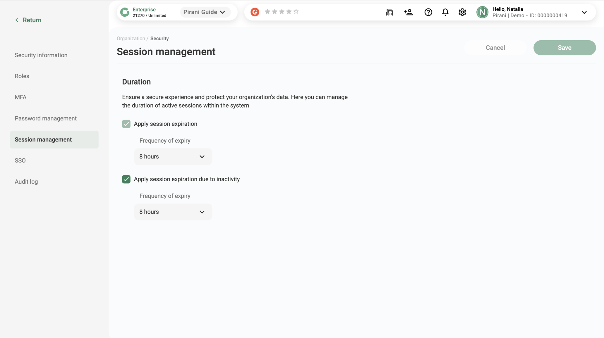 How does the Session Management section work?
