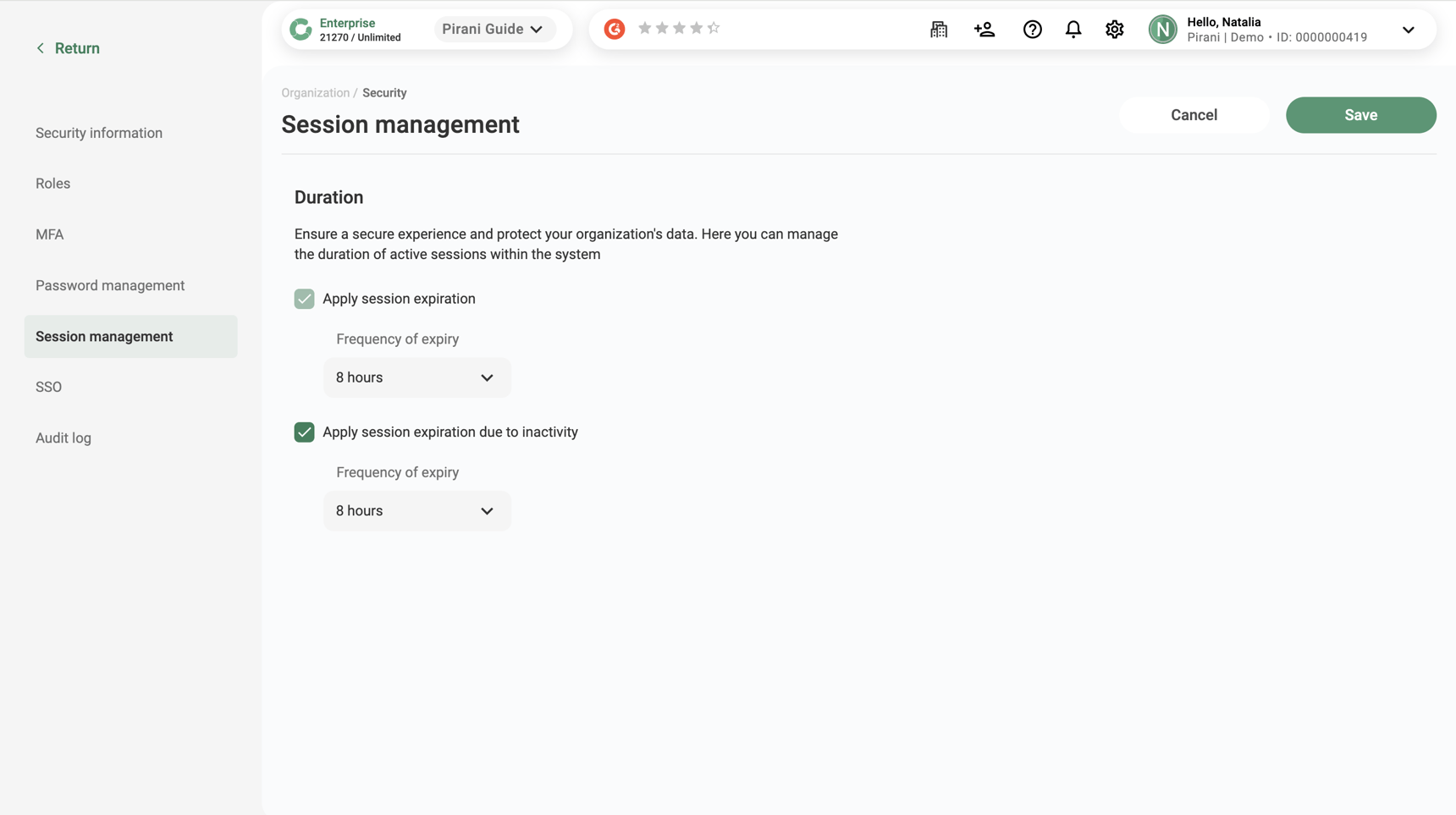 How does the Session Management section work?